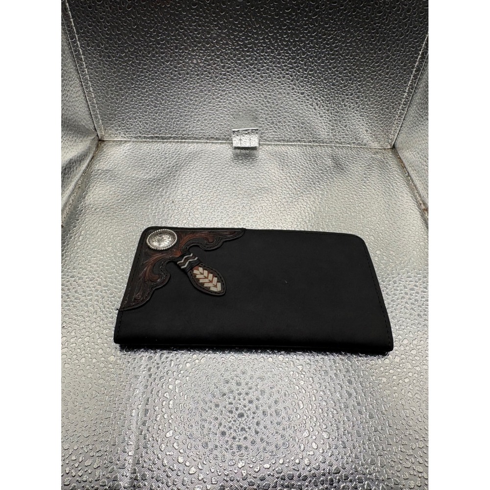 Silver Creek Western Black Leather Bifold Wallet Concho Tooled Overlay Mens
